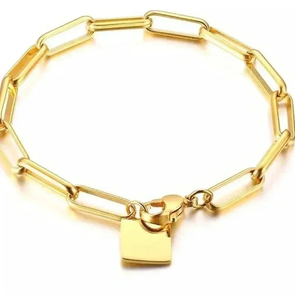 *NEW* 18K Gold Plated Stainless Steel Bracelet -  Paperclip Style Links - Picture 4 of 7